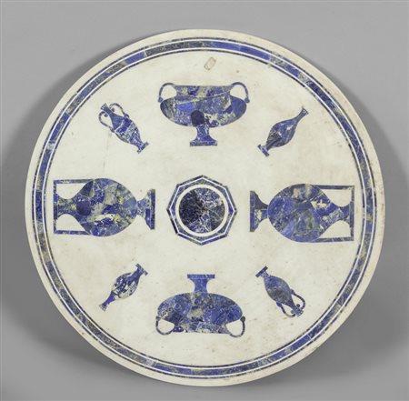 Piano in marmo bianco intarsiato in lapislazzulo 