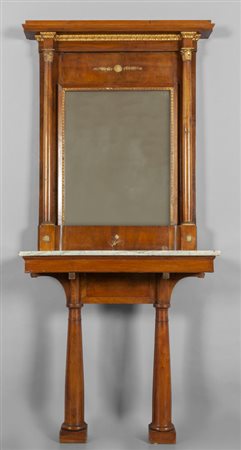 Console Impero con specchiera lastronata in noce 