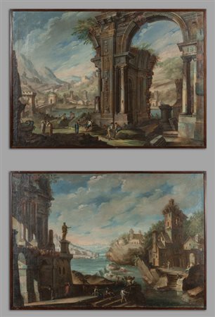 Scuola italiana sec.XVIII "Paesaggi con 