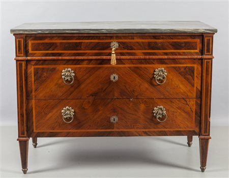 Comò Luigi XVI a due cassetti più uno celante 