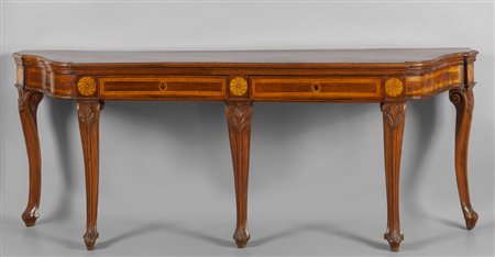 Grande console in noce Luigi XV a due cassetti, 