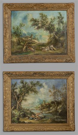 Scuola veneta sec.XVIII/XIX "Paesaggi con figure" 