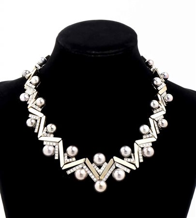 Collana semirigida con perle Tahiti e diamanti