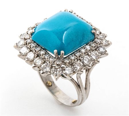 Anello in platino con turchese e diamanti