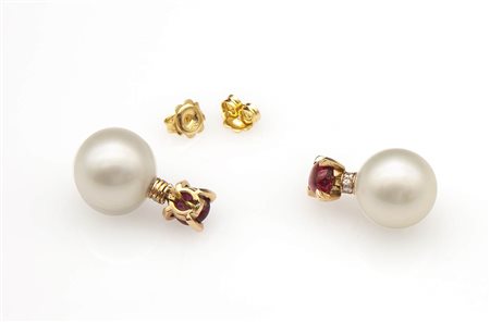 Orecchini con perle Australiane, diamanti e spinelli