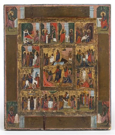 Icona russa raffigurante  le Dodici Grandi Feste - XIX secolo