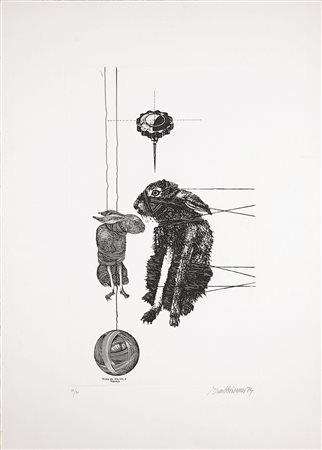 TRUBBIANI VALERIANO (n. 1937) Tecnica del supplizio, 2, 1974. Acquaforte. Cm...