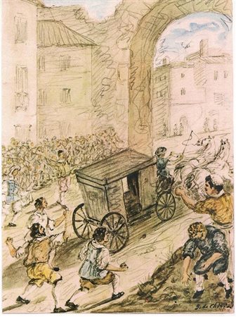 DE CHIRICO GIORGIO (1888 - 1978) Scena dai Promessi Sposi. Fotolitografia. Cm...