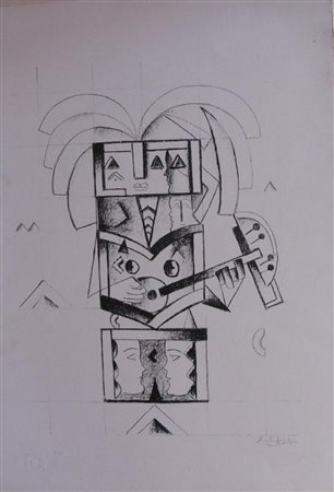 KODRA IBRAHIM (1918 - 2006) Senza titolo. Litografia. Cm 70x50. Tiratura:...