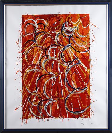 SCHIFANO MARIO (1934 - 1998) Nella vetrata rossa. Litografia. Cm 120x100....