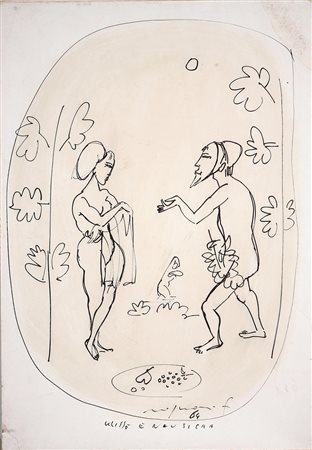 ROGNONI FRANCO (1913 - 1999) Ulisse e Nausicaa, 1964. Inchiostro su carta. Cm...