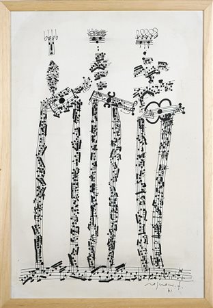 ROGNONI FRANCO (1913 - 1999) Serenata, 1961. China su carta su tela. Cm...