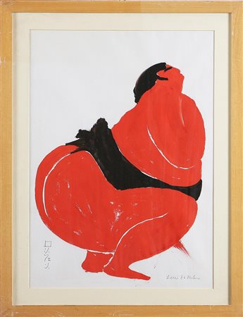 FERRI RON The world of sumo, 1986. Olio e matita su carta. Cm 63x45. Scritta...