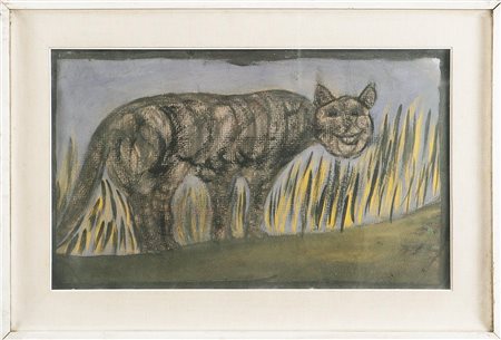 GHIZZARDI PIETRO (1906 - 1986) Felino. Olio su carta. Cm 44x72.