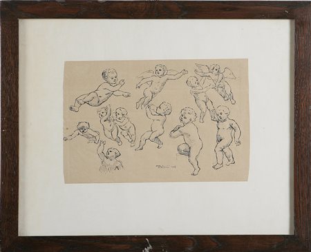 MASCIONI Puttini, 1907. China e matita su carta. Cm 20x30. Firma e data in...