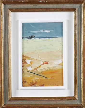 SCATIZZI SERGIO (1918 - 2009) Spiaggia. Olio su tavola. Cm 30x20. Autentica...