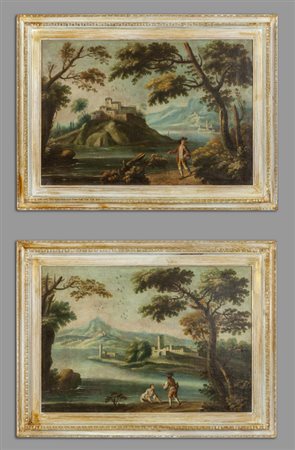 Scuola piemontese sec.XVIII "Paesaggi con figure" 