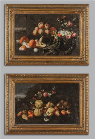 Scuola emiliana sec.XVII "Nature morte" coppia di 