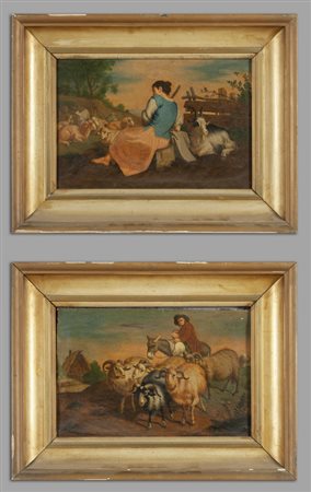 Scuola lombarda sec.XIX "Pastori con armenti" 