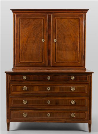 Comò con alzata Luigi XVI a quattro cassetti 