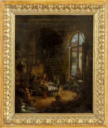 Scuola fiamminga sec.XIX "Interno di osteria" 