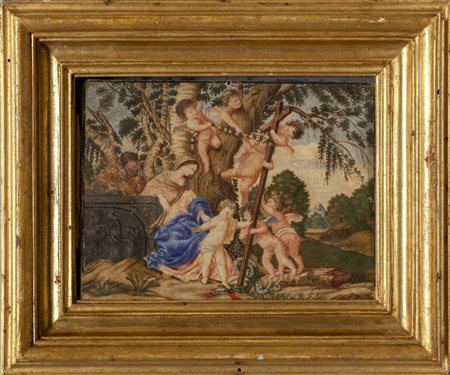 Scuola fiamminga sec.XVII "Sacra Famiglia tra 