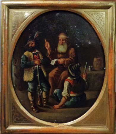 "Brigante con frate" olio su tavola di forma 