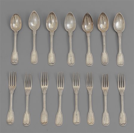 Sette cucchiai e otto forchette in argento, 