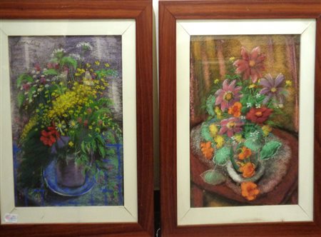 "Vasi di fiori" coppia di pastelli<br>cm. 45x64
