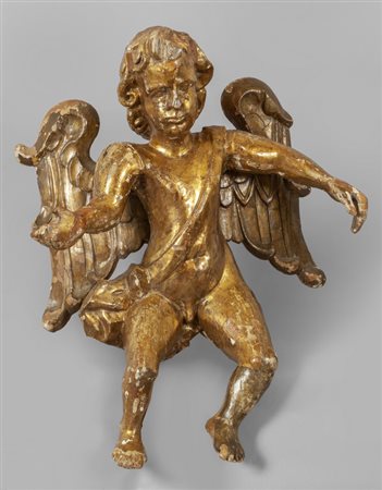 Angioletto, scultura in legno dorato, 
