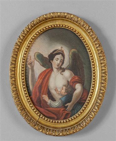 Scuola italiana sec.XVIII "L'Angelo Custode" olio 