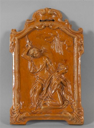 Martirio di una santa, placca in terracotta 