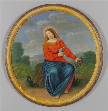 "Santa con pugnale e simboli della Passione" olio 