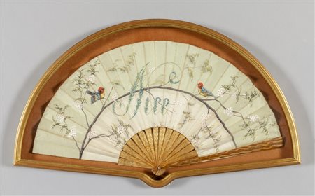 Grande ventaglio dipinto con uccellini, fine 