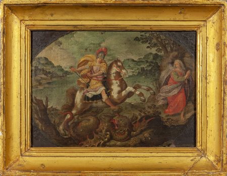 Scuola genovese sec.XVII "San Giorgio e il drago" 