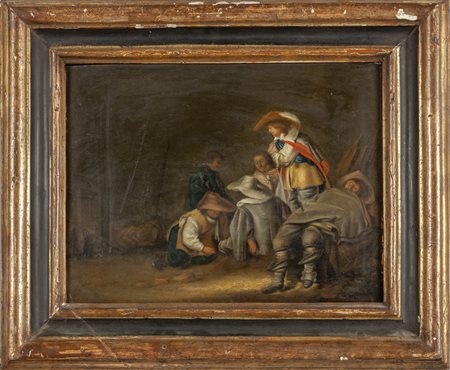 Scuola fiamminga sec.XVIII "Interno con figure" 