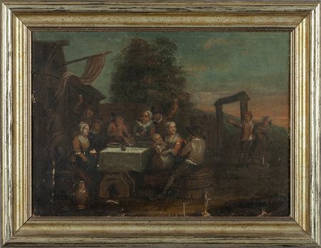 Scuola fiamminga sec.XVIII "Pranzo in giardino" 