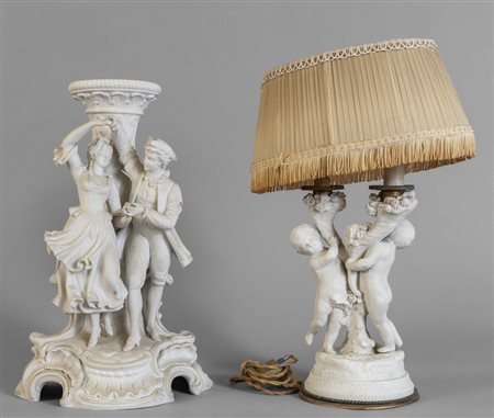 Due lampade in biscuit, inizi sec.XX<br>h.cm.32 e 