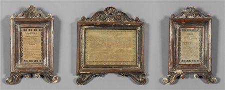 Tre cantagloria in legno intagliato e dorato a 