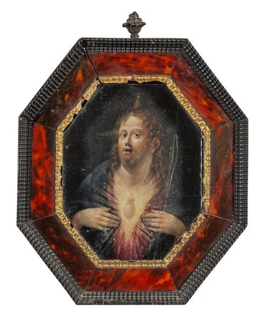 Scuola fiamminga sec.XVII "Sacro Cuore" olio su 