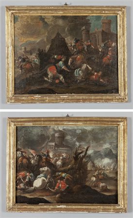 Scuola napoletana sec.XVII "Battaglie" coppia di 