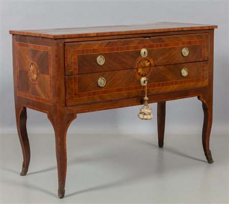 Comò Luigi XVI a gambe alte, due cassetti senza 