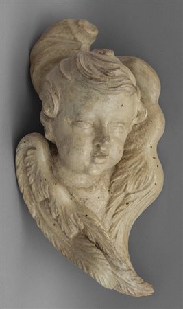 Testa di cherubino, scultura in legno intagliato 