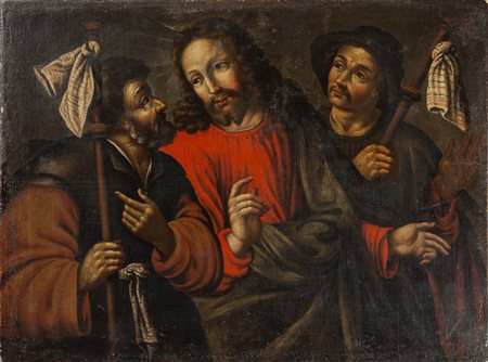 Scuola lombarda sec.XVII "Incontro tra viandanti" 