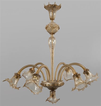 Lampadario a sei luci in vetro di Murano 