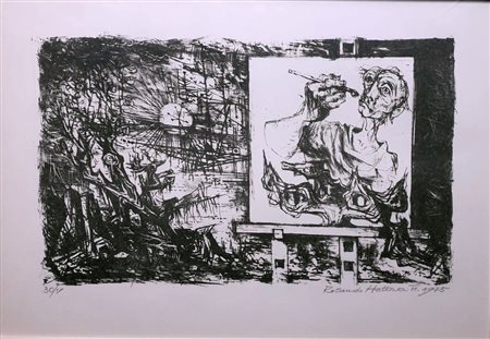 HETTNER ROLANDO Firenze (Fi) 1905 Lo specchio e l'artista 1975 Litografia su...