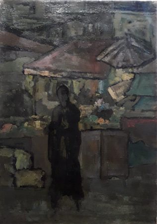 DANTI ALVARO Livorno (Li) 1911 Figura nel paese Olio su tela 70,00x50,00