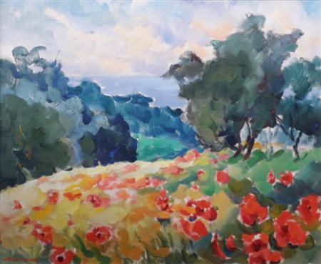 CRIPPA ANGELO Mariano Comense (Mb) 1932 Papaveri in Liguria 1997 Olio su tela...