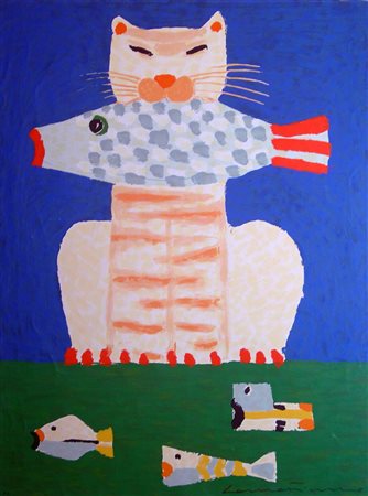 FIUME LAURA Urbino (Pu) 1953 Pesce e gatto 1986 Serigrafia su tela (molto...