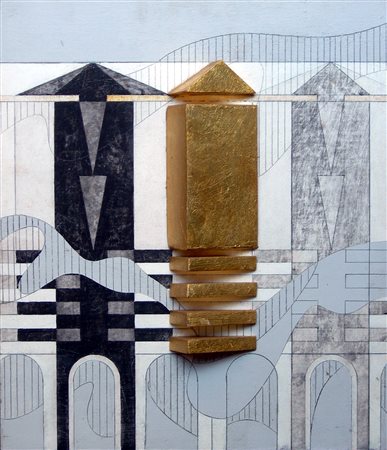 MERELLO CARLO Genova (Ge) 1950 Casa... 1993 Tecnica mista e collage su...